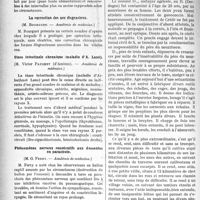 1119 - Page 1122 - Partie scientifique. Revue des sociétés savantes. Cure de diète lactée et diabète, (M. P. Le Noir. — Académie de médecine) / La correction des nez disgracieux, (M. Bourguet. — Académie de médecine) / Stase intestinale chronique (maladie d’A. Lane), (M. Victor Pauchet. — Académie de médecine) / Phénomènes nerveux consécutifs aux descentes en parachute, (M. G. Ferry. — Académie de médecine) / Sou médical. Psychologie. De la suppléance cérébrale, dans la cécité accidentelle, par le Dr Ed. Crouzel