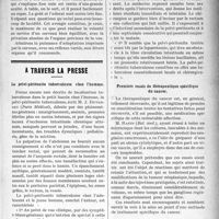 1122 - Page 1125 - Partie scientifique. Sou médical. Psychologie. De la suppléance cérébrale, dans la cécité accidentelle, par le Dr Ed. Crouzel / A travers la presse. La pelvi-péritonite tuberculeuse chez l’homme [(Paris Médical)] / Premiers essais de thérapeutique spécifique du cancer [(Bul. med)] / L’avitaminose infantile