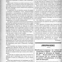 1183 - Page 1186 - Partie professionnelle. Médecine sociale. A propos de la Loi Roussel / Jurisprudence. Déraillement de tramway : les victimes sont transportées à l’hôpital. — L’administrateur fait appeler le chirurgien de l’hôpital. — Procès. — Responsabilité de la Compagnie des tramways qui est condamnée à payer les journées d’hospitalisation et les honoraires du chirurgien. Voici les faits et la copie des documents :