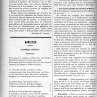 1189 - Page 1192 - Partie professionnelle. Chronique de la mutualité. Les Conseils d’administration / Variétés. Anthologie médicale. Percussion [Jean Dasquine] / Reportage professionnel. Hôpitaux de Paris / Association générale des médecins de France / Nécrologie / Promotion