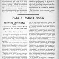 1256 - Page 1259 - Propos du jour. La question des Instituts de recherches scientifiques. Le Muséum d’histoire naturelle [J. Noir] / Partie scientifique. Orthopédie chirurgicale. La ténotomie du jambier postérieur dans le traitement du pied bot varus équin congénital, par le Dr J. Fiévez