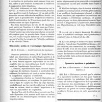 1307 - Page 1310 - Partie scientifique. Revue des sociétés savantes. Abcès du foie guéri par l’émétine et le 914, (MM. Chauffard et Françon. — Société médicale des hôpitaux) / Hémophilie; action de l’opothérapie thyroïdienne, (M. R. Bénard. — Société médicale des hôpitaux) / La tension artérielle dans l'instabilité cardiaque, (MM. Laubry et Leconte. — Société médicale des hôpitaux) / dysenterie bacillaire et paludisme, (M. Job et Hirtzmann. — Société médicale des hôpitaux)