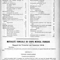 1368 - Page 1371 - Partie professionnelle. Honoraires médicaux. XVe arrondissement de Paris. Prix minimum des différentes interventions / Mutualité familiale du corps médical français. Rapport du Trésorier sur l’exercice 1918
