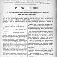 1492 - Page 1495 - Avis à nos abonnés / Propos du jour. Les expertises médico-légales dans l’application de la loi des pensions militaires [J. Noir]