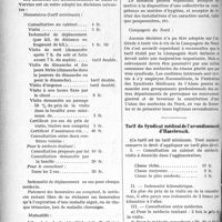1569 - Page 1572 - Partie professionnelle. La vie syndicale et professionnelle. Tarifs syndicaux dans l’Aisne / Tarif du Syndicat médical de l’arrondissement d’Hazebrouck