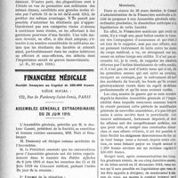 1579 - Page 1582 - Partie professionnelle. Documents officiels. A l’officiel. Questions et réponses parlementaires. Les études médicales des étudiants mobilisés / Financière médicale. Assemblée générale extraordinaire du 26 juin 1919