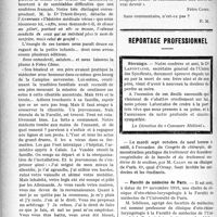 1581 - Page 1584 - Partie professionnelle. Variétés. Un intrus. Histoire médicale vécue [Frère Come] / Reportage professionnel. Nécrologie [Dr Lafontaine] / Faculté de médecine de Paris