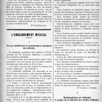 1857 - Page 1860 - Partie professionnelle. Chronique Hôspitalière. Hôspitalisation des blessés du travail / L’enseignement médical. I, Niveau intellectuel et connaissances pratiques du médecin / II, Mathématiques et médecine. A propos de la réforme des études médicales