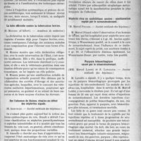 1906 - Page 1909 - Partie scientifique. Revue des sociétés savantes. Le tétanos chez les blessés de guerre en 1918, (MM. Sieur et R. Mercier. — Académie de médecine) / La lutte officielle contre la tuberculose bovine, (M. Moussu (d’Alfort). — Académie de médecine) / Sur l’absence de lésions rénales au début des néphrites aiguës, (M. Ameuille. — Société médicale des hôpitaux) / Ictère par adénopathie cancéreuse, (MM. Loygue et Vinon. — Société médicale des hôpitaux) / Néphrite chez un syphilitique ancien : amélioration rapide par le novarsénobenzol, (M. Marcel Pinard. — Société médicale des hôpitaux) / Purpura hémorrhagique causé par le néoarsénobenzol, (MM. Marcel Labbé et S. Langlois. — Société médicale des hôpitaux)