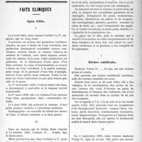 1916 - Page 1919 - Partie scientifique. Notes de pratique quotidienne. Le séro-diagnostic de la syphilis par méthode multiple / Faits cliniques. Spina bifida / Accidents prolongés de méningisme dus à des carottes, noix et lombrics / Hernies ombilicales
