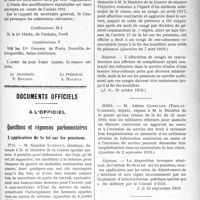 2042 - Page 2045 - Partie professionnelle. Mutualité familiale du corps médical français. Réunion du Conseil d’Administration, 28 octobre 1919 / Documents officiels. A l’officiel. Questions et réponses parlementaires. L’application de la loi sur les pensions / Les sursis des étudiants sous les drapeaux