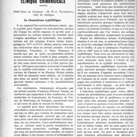 2069 - Page 2072 - Partie scientifique. Clinique médicale, Hôtel-Dieu : M. le Professeur Gilbert. A propos d’un cas d’asthme / Clinique chirurgicale, Hôtel-Dieu de Toulouse : M. P. -J. Tourneux. Le rhumatisme syphilitique