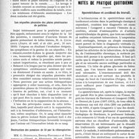 2085 - Page 2088 - Partie scientifique. A travers la presse. Le lavage à double courant dans la méningite cérébro-spinale / Les séquelles pleurales des plaies pénétrantes de poitrine / Destruction des punaises de lit par la chloropicrine / Notes de pratique quotidienne. Sporotrichose et accident du travail