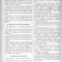 2143 - Page 2146 - Partie scientifique. Revue des sociétés savantes. Prophylaxie générale de la tuberculose, (M. Lignières. — Académie de médecine) / La tuberculose des carnivores domestiques, (M. Gabriel Petit. — Académie de médecine) / Les diverses formes de néphrites, (M. Hélouin. — Société médicale des hôpitaux) / Sphymotensiophone, (MM. Vaquez et Laubry. — Société médicale des hôpitaux)