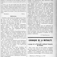 2222 - Page 2225 - Partie professionnelle. Hygiène et prophylaxie. Ligue américaine pour la prolongation de la vie / Chronique de la mutualité. A propos de la Mutualité médicale française de retraite