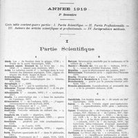 2278 - Page 2283 - Table des matières contenues dans le «concours médical». Année 1919, 2e Semestre. I, partie Scientifique