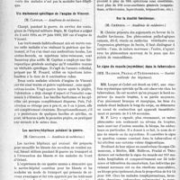 0019 - Page 18 - Partie scientifique. Revue des sociétés savantes. Alcoolisme et agénésie thyroïdienne, (Académie de médecine) / Un traitement spécifique de l’angine de Vincent, (Académie de médecine) / Les navires-hôpitaux pendant la guerre, (Académie de médecine) / Sur la dualité farcineuse, (Académie de médecine) / Le signe du muscle (myoedème) dans la tuberculose, (Société médicale des hôpitaux)