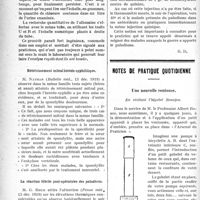 0033 - Page 32 - Partie scientifique. A travers la presse. Dosage clinique des chlorures et de l’albumine au moyen du chlorurimètre / Rétrécissement mitral hérédo-syphilitique [(Bulletin méd. 13 déc. 1919)] / La réaction fébrile post-opératoire des paludéens [(Presse méd. 13 déc. 1919)] / Notes de pratique quotidienne. Une nouvelle ventouse, En visitant l’hôpital Beaujon [Dr R. Molinéry]