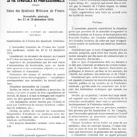 0036 - Page 35 - Partie professionnelle. La vie syndicale et professionnelle. Union des Syndicats Médicaux de France, Assemblée générale des 12 et 13 décembre 1919. Conclusions du rapport du secrétaire général. Organisation de l’Union des Syndicats Médicaux / Action de l'Union / Tactique
