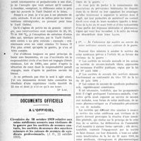 0051 - Page 50 - Partie professionnelle. Honoraires médicaux. A propos du Tarif Dubief / Documents officiels. A l’officiel. Circulaire du 18 octobre 1919 relative aux soins médicaux assurés aux victimes de la guerre par les sociétés de secours mutuels, les sociétés de secours des ouvriers mineurs et les caisses de secours de syndicats professionnels. (J. O, 22 octobre 1919)