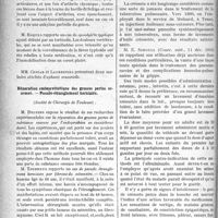 0093 - Page 92 - Partie scientifique. Revue des sociétés savantes. Plissements en cercles de la rétine. — Corps étranger intra-oculaire. — Manifestations articulaires anormales dans la dysenterie bacillaire. — Spondylite typhique. — Aphasie sensorielle, (Société de médecine de Toulouse) / Réparation endoprothétique des grosses pertes osseuses. — Pseudo-étranglement herniaire, (Société de Chirurgie de Toulouse) / A travers la presse. Presse française. De l’imprégnation créosotée [(Courr. Méd, 11 déc. 1919)]