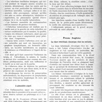 0098 - Page 97 - Partie scientifique. A travers la presse. Presse française. Les acquisitions de la médecine expérimentale dans la lutte antituberculeuse [(Presse ; Méd. 17 déc. 1919)] / L’adénoïdite aiguë [(Presse méd. 21 août 1919)] / Presse Anglaise. La stase intestinale chronique chez les enfants [Britisch Med. Asso. ]