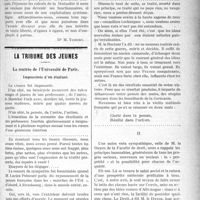0116 - Page 115 - Partie professionnelle. Chronique de la mutualité. Sommes-nous prêts ? / La tribune des jeunes. La rentrée de l’Université de Paris. Impressions d’un étudiant