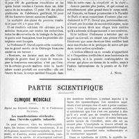 0142 - Page 141 - Propos du jour. L’évolution de la chirurgie au cours de la guerre [J. Noir] / Partie scientifique. Clinique médicale, Hôpital des Enfants-Malades : M. le Professeur Hutinel. Les manifestations cérébrales dans l'héredo-syphilis infantile [Leçon recueillie par le Dr P. Lacroix]