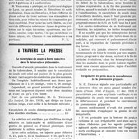 0225 - Page 224 - Partie scientifique. Revue des sociétés savantes. Libérations nerveuses suivies d’engainement dans du caoutchouc, (Société des Chirurgiens de Paris) / A travers la presse. Le cacodylate de soude à doses massives dans la tuberculose pulmonaire [(Le Scalpel, 28 déc. 1919)] / Irrégularité du pouls dans la convalescence de la pneumonie grippale [(Presse Méd. d’Egypte, 15 déc. 1919)] / La manoeuvre de la jambe [(Presse Méd, 24 déc. 1919)]