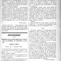 0240 - Page 239 - Partie professionnelle. La vie syndicale et professionnelle. Syndicat médical de Mortagne, (1er Octobre 1919) / Jurisprudence. Annulation d’un arrêté préfectoral autorisant un étudiant en médecine à exercer. Conseil D’état, Séance du 7 décembre 1917 [Dr Paul Boudin]