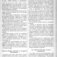 0288 - Page 287 - Partie scientifique. A travers la presse. Presse française. La grippe, maladie autonome ou pyoseptieémie [(Bull. Méd. 3 janv. 1920)] / Rupture du cartilage semi-lunaire et du ligament croisé antérieur [(Année Méd. janv. 1920)] / Les réactions pérituberculeuses du poumon de l’enfant [(Journ. de Méd. et de Chir. prat. 25 déc. 1919)] / Sur l’emploi des fortes doses de sérum antidiphtérique [(Lyon méd. déc. 1919)]