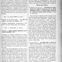 0294 - Page 293 - Partie scientifique. Bibliographie critique. Revue des Livres. La rachianesthésie générale, par Pr Th. Jonnesco, Chez Masson 1919 / Le mal des aviateurs ; ses causes ses remèdes, par R. Cruchet et R. Moulinier, Chez J. -B. Baillière Et Fils. 1919 / Leçons d’analyse qualitative sur les éléments métalloïdes, par G. Denigès. Chez A. Maloine Et Fils, 1920 / La Mission sanitaire chirurgicale française du Caucase, par Dartigues / Revue des Thèses. Contribution au traitement des maladies infectieuses par un dérivé argentique soluble : le nitrate double d’argent et de déméthyl-di amino-méthyl-acriddine, par Dr Maurice Jeansotte. (Thèse de Bordeaux) / Le radium dans le cancer du larynx et de la trachée, par Dr Jean Lortet. (Thèse de Lyon, 1919)
