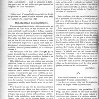 0369 - Page 368 - Partie professionnelle. Chronique médico-militaire. La médecine militaire devant l’opinion médicale. Une lueur dans les ténèbres / Médecins civils et médecins militaires