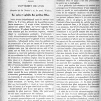 0399 - Page 398 - Partie scientifique. Clinique infantile, Université de Lyon, Hospice de la Charité ; M. le prof. Weill. La vulvo-vaginite des petites filles