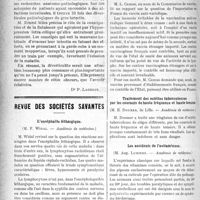 0469 - Page 468 - Partie scientifique. Actualités médicales. Une maladie nouvelle : la Diverticulite / Revue des sociétés savantes. L’encéphalite léthargique, (Académie de médecine) / Sur le vaccin anti-variolique importé, (Académie de médecine) / Traitement des ostéites tuberculeuses par les courants de haute fréquence et haute tension, (Académie de médecine) / Les accidents de l’avitaminose, (Académie de médecine)