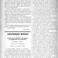0491 - Page 490 - Partie professionnelle. La vie syndicale et professionnelle. La médecine est un sacerdoce / Jurisprudence médicale. La loi sur les bénéfices de guerre est applicable aux médecins