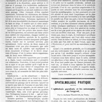 0540 - Page 539 - Partie scientifique. Clinique médicale. Université de Paris, Hôpital Saint-Antoine : M. le prof. Chauffard. Sur la syphilis nerveuse [Leçon recueillie par le Dr P. Lacroix] / Ophtalmologie pratique. L’ophtalmie purulente et les mécomptes de l’argyrol, par le docteur Fradkine