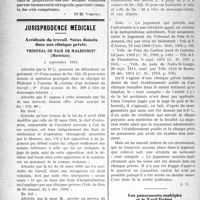 0629 - Page 628 - Partie professionnelle. Chronique de la mutualité. L'assurance maladie obligatoire / Jurisprudence médicale. Accidents du travail. Soins donnés dans une clinique privée / Les pansements multiples et le Tarif Dubief
