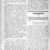 0669 - Page 668 - Partie scientifique. A Travers la presse. La désinfection pratique du thermomètre [le Journal de Médecine de Paris (5 fév. 1920)] / Un procédé de dosage rapide de l’albumine [(Presse Med. 7 fév. 1920)] / Les formes frustes de l’encéphalite téthargique [(Jour, des Sc. Méd. de Bordeaux. 8 fév. 1920] / Phtisiothérapie. Traitement des maladies des voies respiratoires et de la tuberculose pulmonaire par un éther glycéro-gaïacolique : le résyl, par le Dr A. Leroy