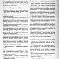 0678 - Page 677 - Partie scientifique. Bibliographie critique. Revue des Thèses. Thèses de Montpellier. Contribution à l’étude des hémorrhagies secondaires au cours des plaies de guerre, par Dr François Le Noan / Thèses de Lyon (1919). Les difficultés du diagnostic de l’ulcus gastrique (formes frustes) ; valeur séméiologique de l’hémocoprologie, par Dr Auguste Peloue / Trachome et climatothérapie, par Dr Maurice Thierry / L’uro-intra dermo-réaction dans la séméiologre de la tuberculose pulmonaire, par Dr Paul Ledru / Le lever, précoce des opérés, par M. Marcel Vaisse