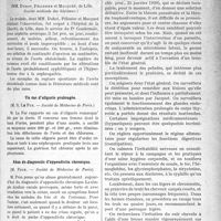 0728 - Page 727 - Partie scientifique. Revue des sociétés savantes. Quatre cas de cyanose congénitale, (Société médicale des Hôpitaux) / Rupture spontanée de l’aorte abdominale, (Société médicale des hôpitaux) / Un cas d’oligurie prolongée, (Société de Médecine de Paris) / Abus du diagnostic d’appendicite chronique, (Société de Médecine de Paris) / A Travers la presse. Le problème des pelades [(Journ. de méd. et de chir. prat, 25 janvier 1920)]