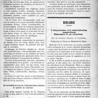 0732 - Page 731 - Partie scientifique. A Travers la presse. Traitement de la goutte [(L’Hôpital, janvier 1920, B)] / Sur un incident au cours de l’injection intra-veineuse de cyanure de mercure [(Journ des Prat, 14 février 1920)] / Biologie. L’alimentation et la minéralisation magnésienne. Dolomiurie et ses variations, par les docteurs Dubard et Voisenet