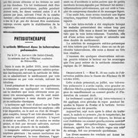 0866 - Page 865 - Partie scientifique. A Travers la presse. Presse française. L’antithermie de la tuberculose pulmonaire [(Médecin Français, 15 août 1919)] / Phtisiothérapie. La méthode Mélamet dans la tuberculose pulmonaire, par le Dr A. Astruc