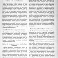 0934 - Page 933 - Partie scientifique. A Travers la presse. Presse française. Les vomissements de la seconde enfance / Presse anglaise. Un danger de la ponction lombaire [(in Americ. Journ. of med. Sciences, 1919)] / Sur le lieu d’élection de la ponction lombaire [(Amer. Journ. of med. Sciences, 1919)] / Injections de phosphate de chaux dans les foyers de fracture [Annals of Surgéry (janv. 1920)] / Diagnostic précoce de la syphilis [(British med. Journal, 13 mars 1920)] / Diagnostic de la blennorrhagie chez la femme [(communication à la Société gynécologique du Nord de l'Angleterre)]. Corps étranger de la cornée datant de 5 ans [(British med. Journ, 13 mars 1920)]