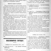 0935 - Page 934 - Partie scientifique. A Travers la presse. Presse anglaise. Kystes de l’ovaire et grossesse [(in : Lettsomian lectures)] / Bibliographie critique. Thèses de Montpellier, 1919. Les arthrites cervicales infectieuses, par Dr Jean Huermand / La hernie traumatique secondaire du poumon, par Dr Charles Martinetti / Contribution à l’étude de la faillibilité des injections préventives de sérum antitétanique, par Dr Abel Vitu / Thèse de Paris, 1919. Contribution à l’étude des diurétiques dans les néphrites chroniques, par Dr M. Boucheron