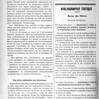 1191 - Page 1190 - Partie scientifique. A travers la presse. Le saignement dans les rétrécissements de l’urètre [(Journ. de méd. et de chir. prat, 10 mars 1920)] / Une active médication anti-infectieuse [(Thèse, Faculté de Montpellier, 1919)] / Bibliographie critique. Revue des Thèses. Thèses de Montpellier. Contribution à l’étude du traitement des arthrites suppurées du genou par la mobilisation active immédiate, par Dr Jean Solanet / Contribution à l’étude des rétrodéviations douloureuses de l’utérus, par Dr Léon Louvrier