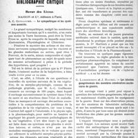 1249 - Page 1248 - Partie scientifique. Revue des sociétés savantes. Gangrène gazeuse guérie après injection de sérum de Weinberg, (Société de chirurgie) / Bibliographie critique. Revue des Livres. Le sympathique et les systèmes associés, par A. C. Guillaume, Masson et Cie, éditeurs à Paris / Les médicaments usuels. Cinquième édition, par Dr A. Martinet, Masson et Cie, éditeurs à Paris / Les infections gangréneuses des membres consécutives aux blessures de guerre, par G. Lardennois et J. Baumel, Masson et Cie, éditeurs à Paris