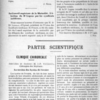 1357 - Page 1356 - Propos du jour. Le tarif des expertises médicales en matière civile [J. Noir] / Au Conseil supérieur de la Mutualité. L’élection du Dr Legras par les syndicats médicaux [J. Noir] / Partie scientifique. Clinique chirurgicale, Hôtel-Dieu de Toulouse : M. J. -P. Tourneux. La torsion des kystes de l’ovaire