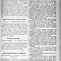 1380 - Page 1379 - Partie scientifique. Revue des sociétés savantes. Paris. Abcès provoqués à bacille typhique, (Soc. méd. des Hôp) / Diagnostic endoscopique du cancer du rectum, (Société de Médecine de Paris) / Névralgies coccygiennes, (Soc. de Méd. de Paris) / A propos de la chimiothérapie du morphinisme, (Société de Thérapeutique) / Thérapeutique appliquée. Deux cas de maux perforants plantaires guéris par le « Thuynol »