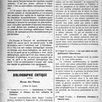 1381 - Page 1380 - Partie scientifique. Thérapeutique appliquée. Deux cas de maux perforants plantaires guéris par le « Thuynol » / Bibliographie critique. Revue des Thèses. Thèse de Lyon. Contribution à l’étude biologique et clinique des vers solitaires de l’homme, par Dr Victor Rovaletti / Thèses de Montpellier. Contribution à la technique de l’extirpation des ganglions tuberculeux du cou, par Dr Pierre Boyer / La cure solaire des orchiépididymites tuberculeuses, Dr Pierre Vasserot / Traitement chirurgical du chancre mou, par Dr Henri Pages